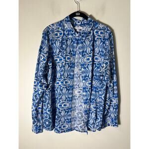 Foxcroft Blue and White Patterned Blouse